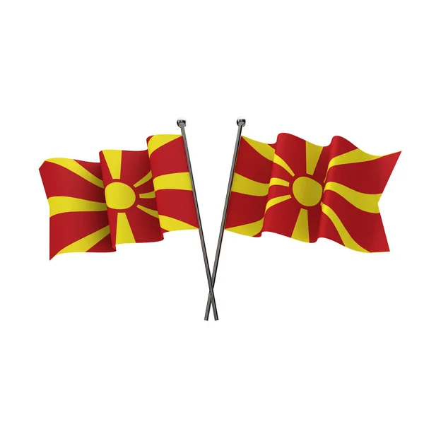 Makedonské vlajky křižovali izolovaně na bílém pozadí. prostorový Rende — Stock fotografie