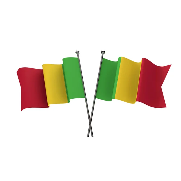 Banderas de Malí cruzadas aisladas sobre un fondo blanco. Renderizado 3D —  Fotos de Stock