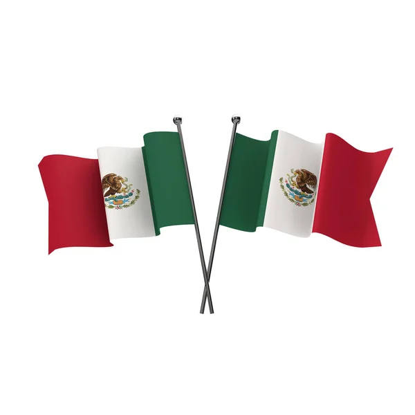 Drapeaux mexicains croisés isolés sur un fond blanc. Renderin 3D — Photo