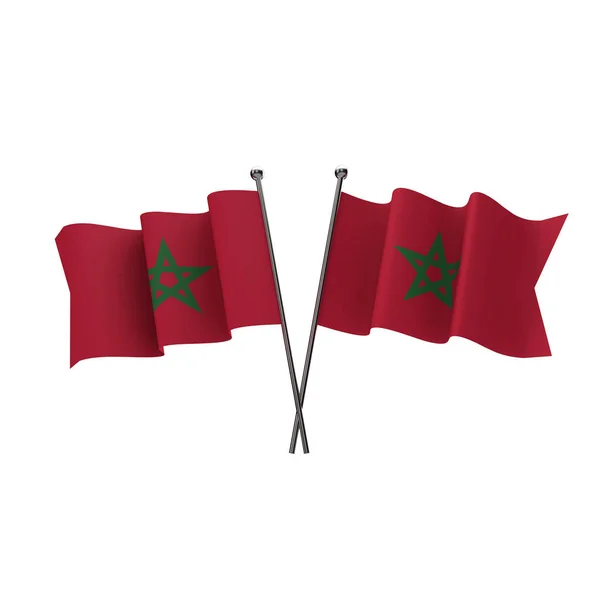 Οι σημαίες του Μαρόκου απομονώθηκαν σε λευκό φόντο. απόδοση 3D — Φωτογραφία Αρχείου