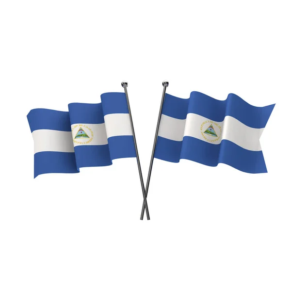 Nicaragua flags crossed isolated on a white background. 3D Rende — Stock Photo, Image