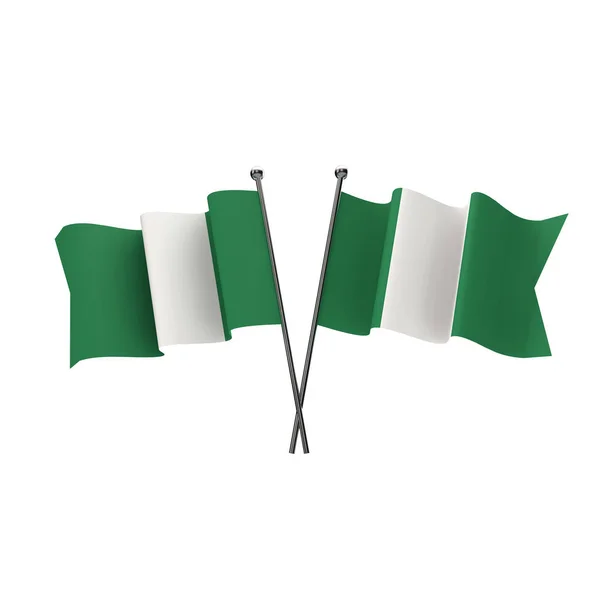 Banderas de Nigeria cruzadas aisladas sobre un fondo blanco. 3D Renderi — Foto de Stock