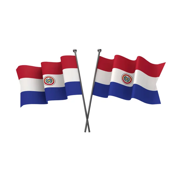 Banderas de Paraguay cruzadas aisladas sobre un fondo blanco. Renderizado 3D —  Fotos de Stock