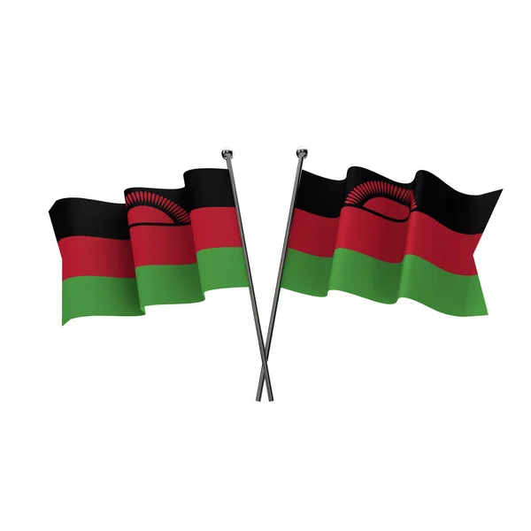 Bandeiras do Malawi cruzadas isoladas em um fundo branco. Renderin 3D — Fotografia de Stock