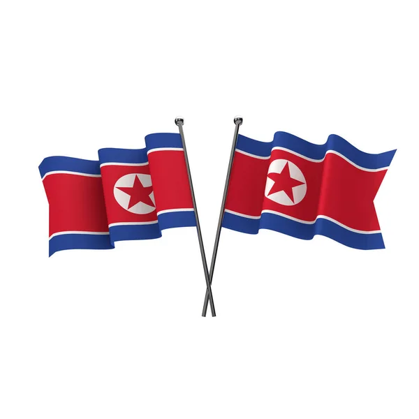 Σημαίες της Βόρειας Κορέας απομονώθηκαν σε λευκό φόντο. 3D Ren — Φωτογραφία Αρχείου