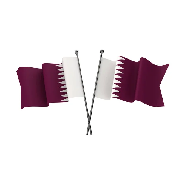 Katar zászlók keresztezték elszigetelt fehér alapon. 3D Renderelés — Stock Fotó