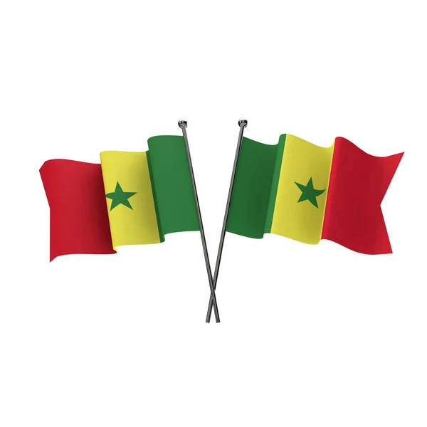Senegal flags crossed isolated on a white background. 3D Renderi — Stock Photo, Image