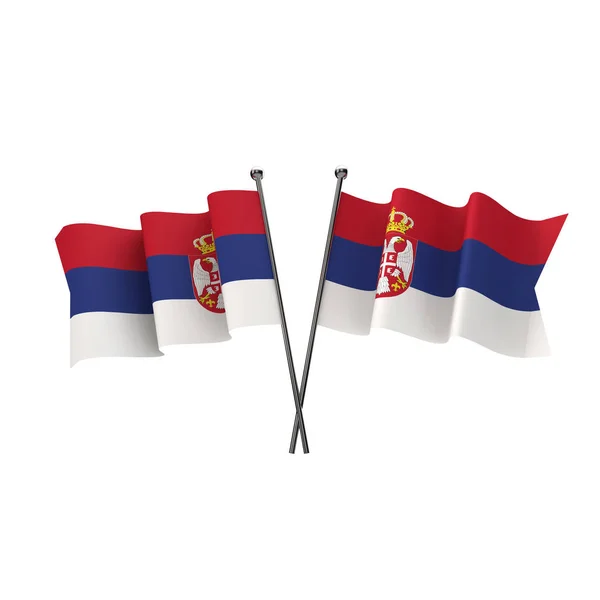 Banderas de Serbia cruzadas aisladas sobre un fondo blanco. Renderina 3D —  Fotos de Stock