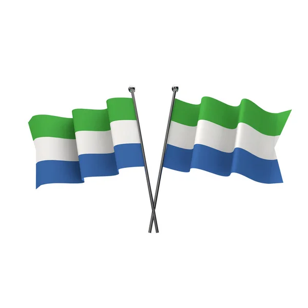Bandeiras da Serra Leoa cruzadas isoladas num fundo branco. 3D Re — Fotografia de Stock