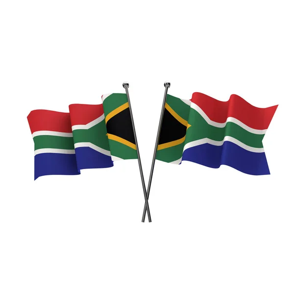 Dél-Afrika zászlók keresztbe izolált fehér háttérrel. 3D-re — Stock Fotó