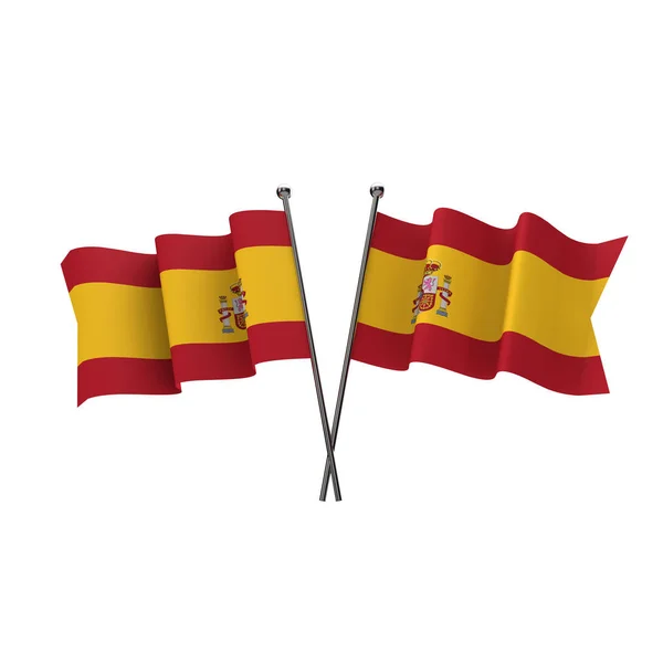 Bandiere Spagna attraversate isolate su sfondo bianco. Rendering 3D — Foto Stock