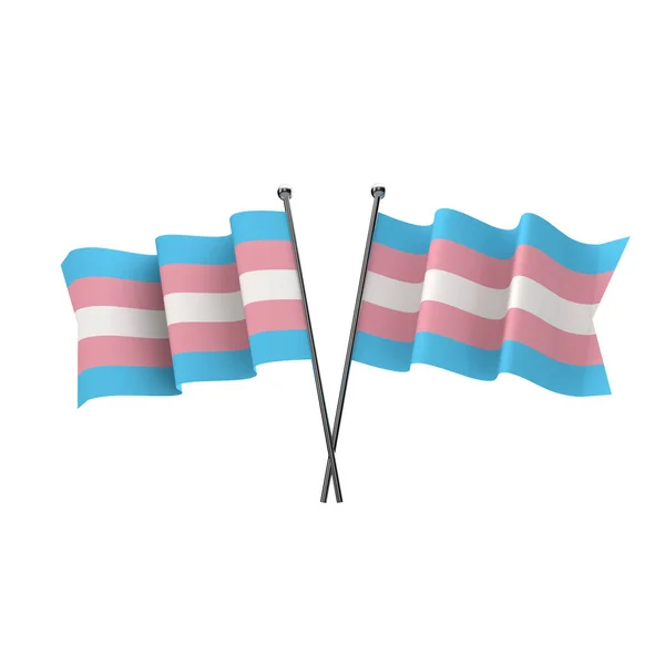 Οι σημαίες των τρανσέξουαλ διασταυρώθηκαν σε λευκό φόντο. 3D Ren — Φωτογραφία Αρχείου