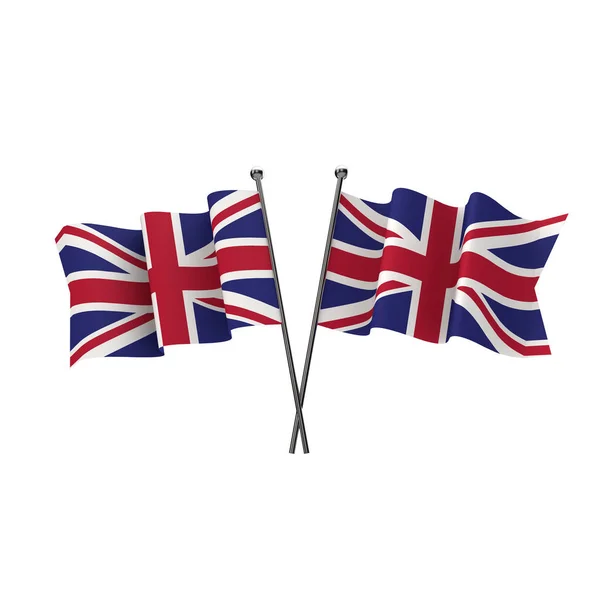 Flaggen des Vereinigten Königreichs kreuzten vereinzelt auf weißem Hintergrund. 3d — Stockfoto