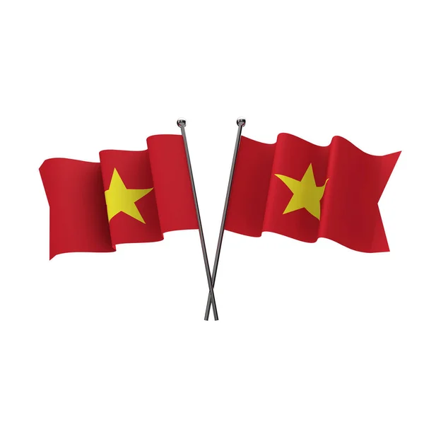 Bendera Vietnam disilangkan dengan latar belakang putih. Renderi 3D — Stok Foto
