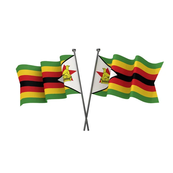 Zimbabwe vlaggen gekruist geïsoleerd op een witte achtergrond. 3D renderen — Stockfoto