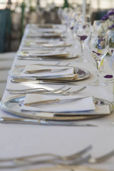 Wedding reception table set up for an event — Stock Photo, Image