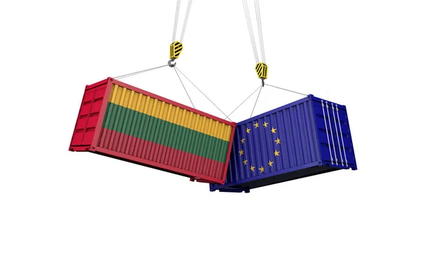 Lituânia e Europa conceito de guerra comercial. Confronto com contentores. Renderização 3D — Fotografia de Stock