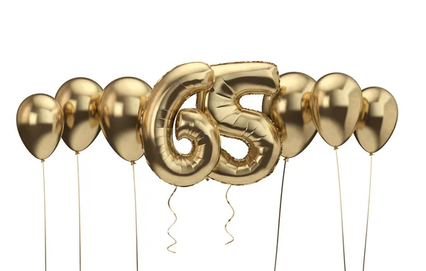 65 anos fundo balão de ouro. Feliz Aniversário. Renderização 3D — Fotografia de Stock