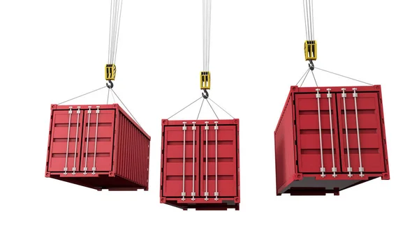 Shipping containers hanging from a crane. Business delivery comcept. 3D Render — Stock Photo, Image