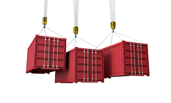 Shipping containers hanging from a crane. Business delivery comcept. 3D Render