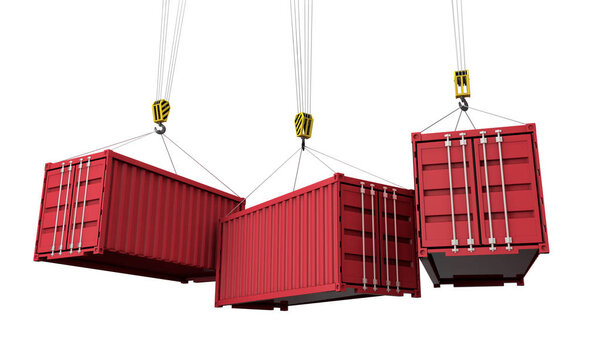 Shipping containers hanging from a crane. Business delivery comcept. 3D Render