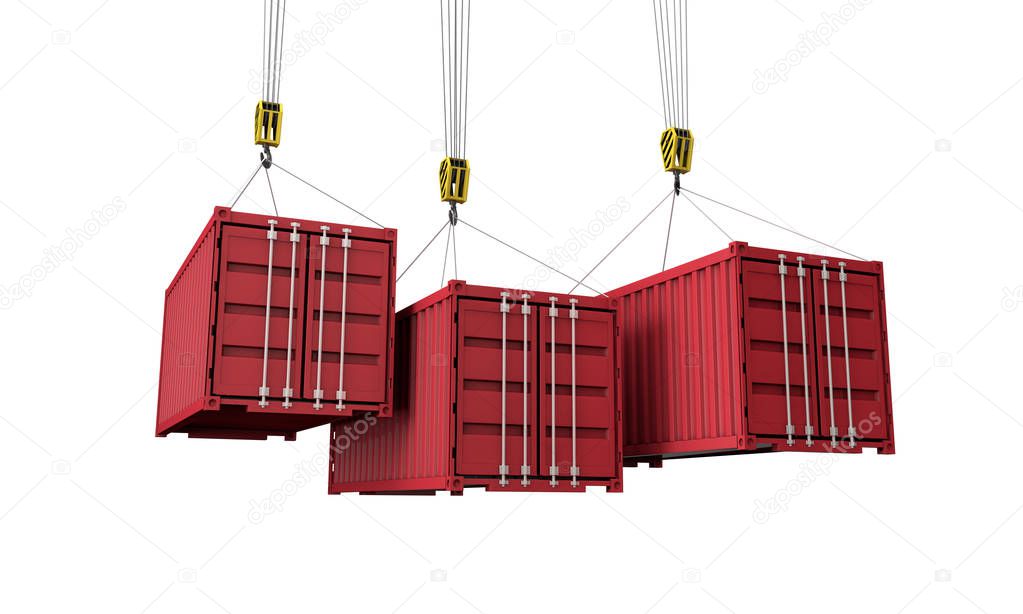 Shipping containers hanging from a crane. Business delivery comcept. 3D Render