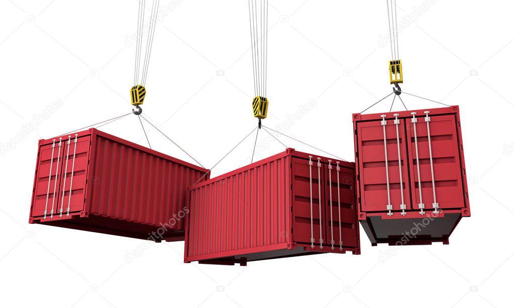 Shipping containers hanging from a crane. Business delivery comcept. 3D Render