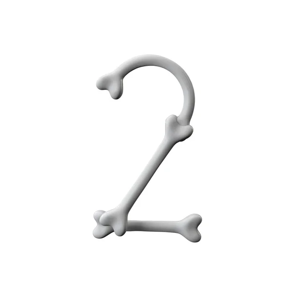 Nummer 2 Bone lettertype. Halloween alfabet letter. 3D-rendering — Stockfoto