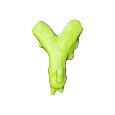 Y harfi yeşil balçık sızan halloween yazı tipi. 3d Rendering