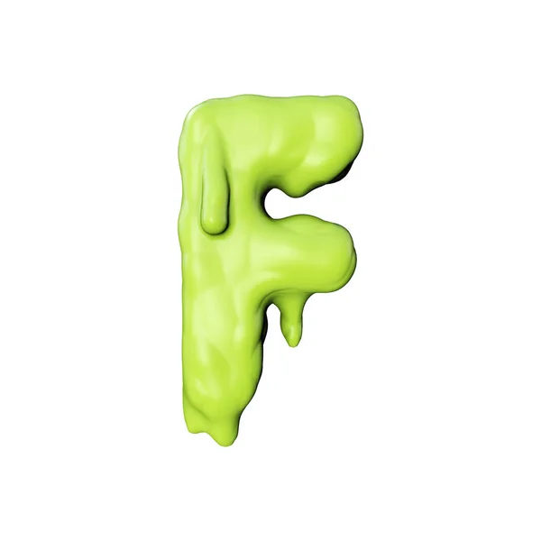 Lettera F verde melma trasudante carattere di Halloween. Rendering 3D — Foto Stock