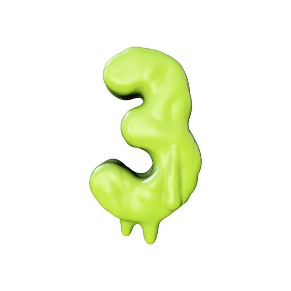 Номер 3 зеленый слизь сочится шрифт Хэллоуина. 3D рендеринг — стоковое фото