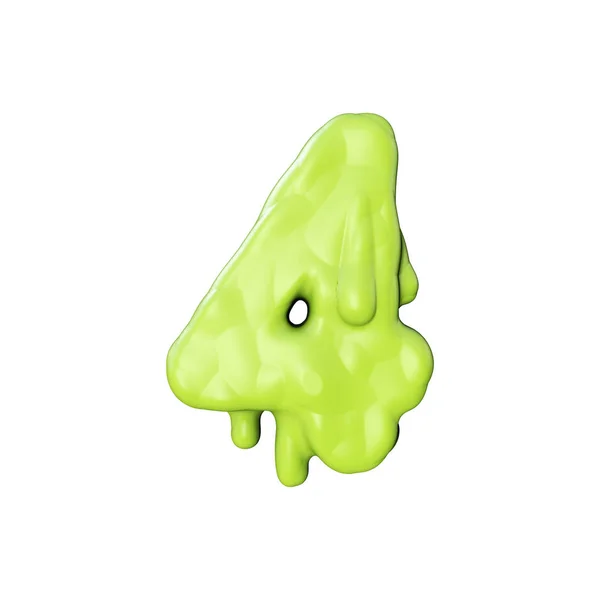 Number 4 green slime oozing halloween font. 3D Rendering — Stock Photo, Image