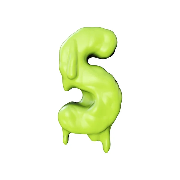 Письмо S зеленая слизь сочится шрифт Хэллоуина. 3D рендеринг — стоковое фото