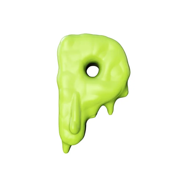 Letter P groene slime sijpelen Halloween lettertype. 3D-rendering — Stockfoto