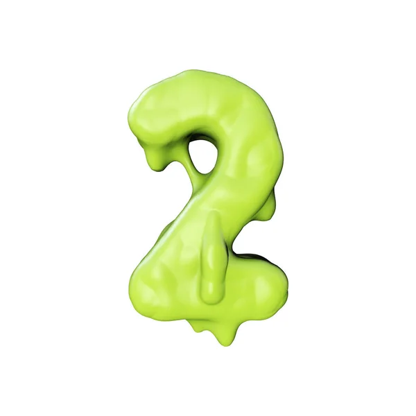 Número 2 verde limo chorreando halloween fuente. Renderizado 3D —  Fotos de Stock