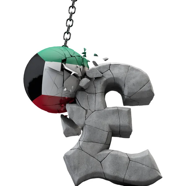 Kuveyt topu bir pound sterlin sembolü parçalıyor. İngiltere ekonomisi. 3d Render — Stok fotoğraf