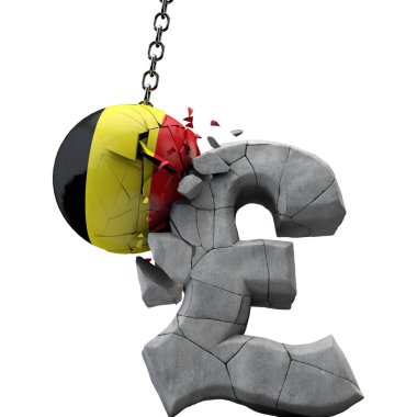 Belçika topu bir pound sterlin sembolü parçalıyor. İngiltere ekonomisi. 3d Render