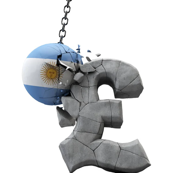 Argentinië bal Smashing een pond sterling symbool. Britse economie. 3D renderen — Stockfoto