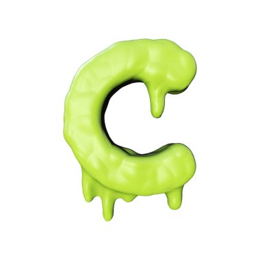 C harfi yeşil balçık sızan halloween yazı tipi. 3d Rendering