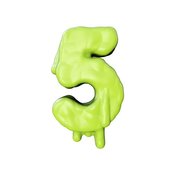 Číslo 5 zelený sliz, odušující Halloween písmo. prostorové vykreslování — Stock fotografie