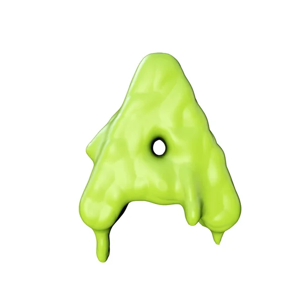 Letter A green slime ozing halloween font. Renderização 3D — Fotografia de Stock