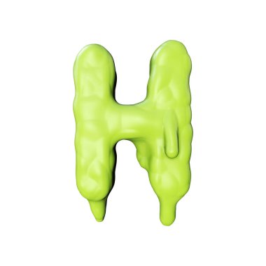 H harfi yeşil balçık sızan halloween yazı tipi. 3d Rendering