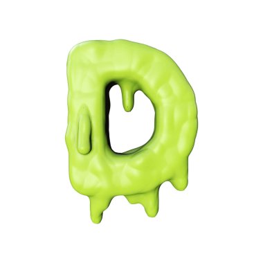 D harfi yeşil balçık sızan cadılar bayramı yazı tipi. 3d Rendering