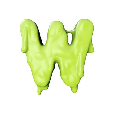 W harfi yeşil balçık sızan halloween yazı tipi. 3d Rendering