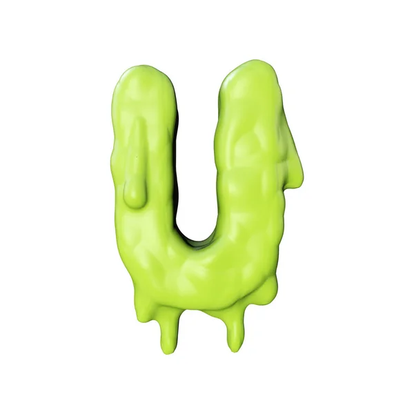 Γράμμα U πράσινο λάσπη στάζει Απόκριες γραμματοσειρά. Απόδοση 3D — Φωτογραφία Αρχείου
