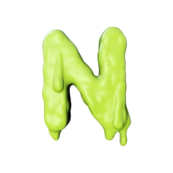 文字N緑のスライムがハロウィーンフォントを滲み出しています。3D レンダリング — ストック写真
