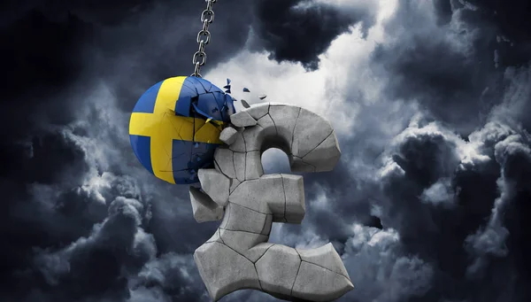 Sverige Ball krossa ett pund sterling symbol. Brittiska ekonomin. 3D-rendering — Stockfoto