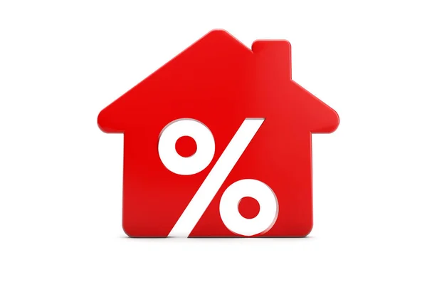 Een rood huis met een percentagesymbool. Huisvestingsprobleem concept. 3 — Stockfoto