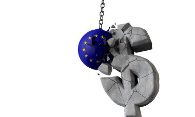 Ab bayrağı topu bir Abd doları para sembolü parçalama. 3d Render