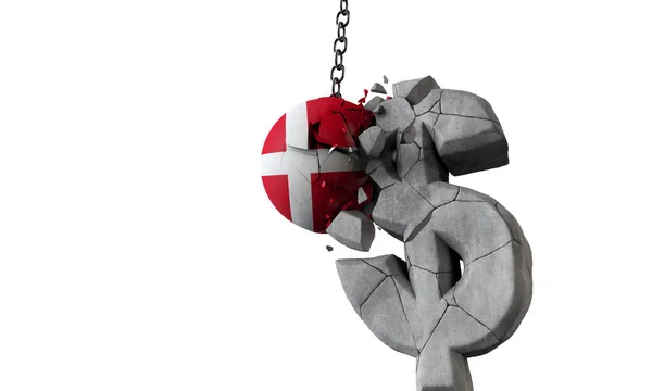 Dänemark Flaggenball zertrümmert ein US-Dollar-Währungssymbol. 3D-Darstellung — Stockfoto